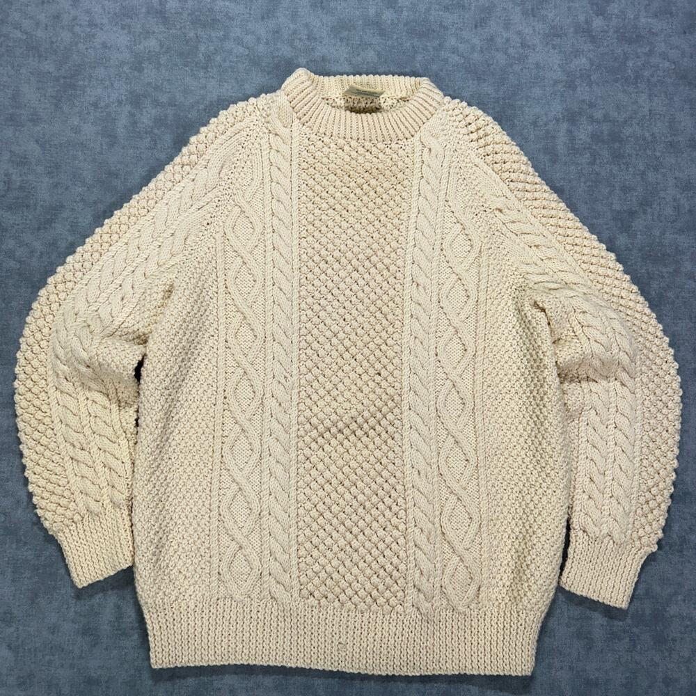 Vintage Blarney Woolen Mills Aran Fisherman Cable Knit Sweater Mens XL Handknit